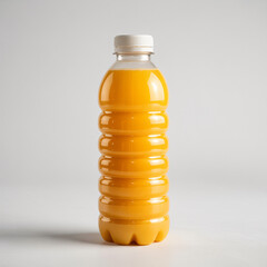 Orange juice bottle with ribbed plastic design and white cap isolated on clean studio background for packaging