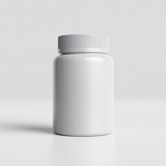 White plastic supplement container with screw lid isolated on clean studio background for packaging