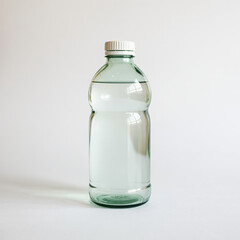Transparent water bottle with green cap isolated on clean studio background for packaging use