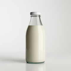 Glass milk bottle with white cap isolated on clean minimalist studio background for packaging use