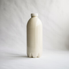 Cream-filled white plastic bottle with rounded base isolated on smooth studio background for packaging use