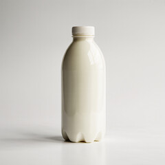 White plastic milk-style bottle with screw cap isolated on clean minimalist background for packaging use