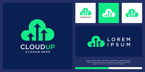 Cloud up logo design with arrow growth