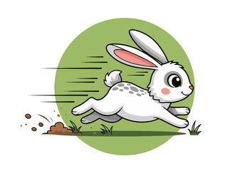 Speedy White Cartoon Rabbit Running on Green Background