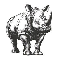 Fototapeta premium Detailed Line Art Rhinoceros Standing on photo White Background animal wildlife