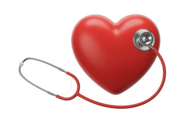Showcasing compassionate heart health with a red heart and stethoscope, perfect for healthcare campaigns, medical illustrations, and promoting cardiac wellness awareness initiatives