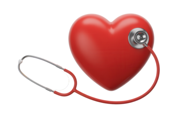 Showcasing compassionate heart health with a red heart and stethoscope, perfect for healthcare campaigns, medical illustrations, and promoting cardiac wellness awareness initiatives