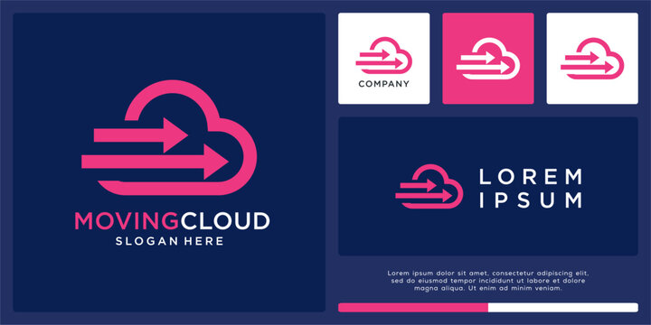 Moving cloud logo design with arrow right