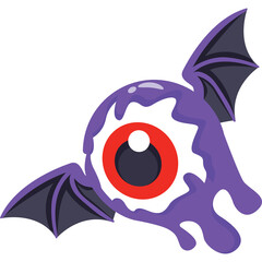 A cartoon purple creature with bat wings and a large red and black eyeball on a white background