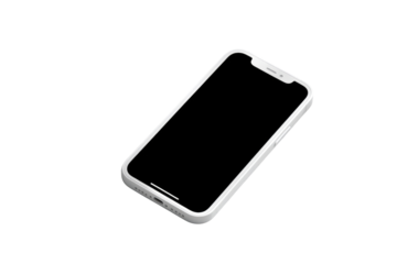 White smartphone angled, black screen