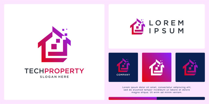 Tech property logo design abstract house