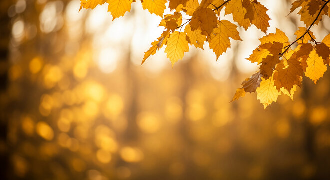 Close-up of golden maple leaves, showcasing warm autumnal tone, representing change and natural beauty, ideal for seasonal themes or nature concepts
