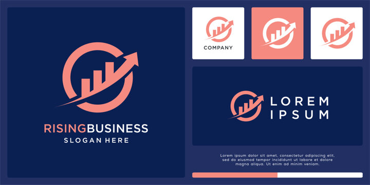Rising business logo design with arrow and chart