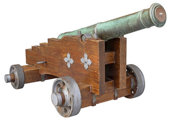 Ancien canon en fonte sur un aff&ucirc;t en bois