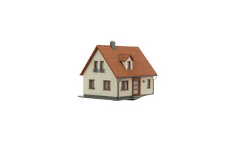 Quaint miniature house with a red-tiled roof evokes a sense of homeownership and cozy living, ideal for real estate mockups, architectural models, and design presentations, showcasing classic charm