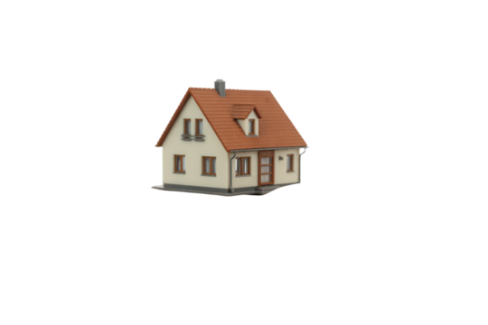 Quaint miniature house with a red-tiled roof evokes a sense of homeownership and cozy living, ideal for real estate mockups, architectural models, and design presentations, showcasing classic charm