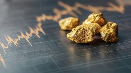 Raw Gold Nuggets on a Financial Chart Showcasing Market Price Dynamics and Trends