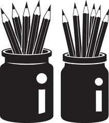 Two jars of pencils silhouette