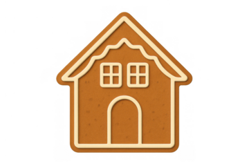 Gingerbread house cookie with white icing detailing for christmas holiday baking and sweet dessert themes