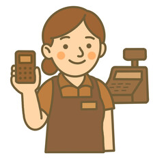 Hand draw cashier cartoon character with calculator