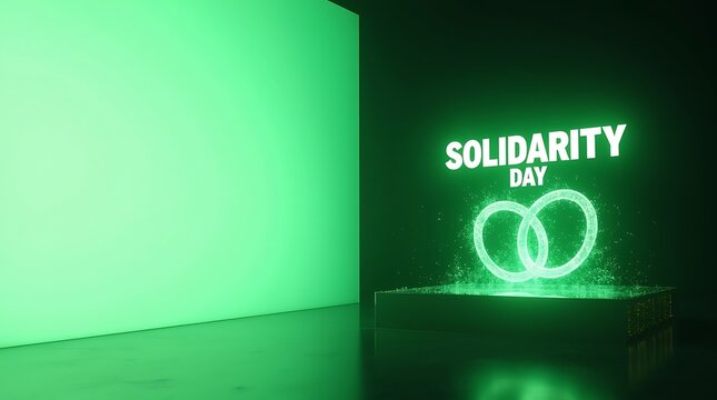 Solidarity day glowing rings, a symbol of unity with vibrant green light