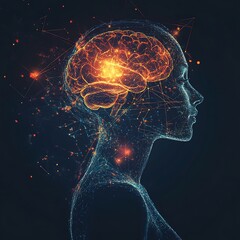 Digital Human Brain Network with Glowing Neural Connections head profile photo