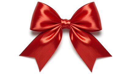Shiny red satin ribbon bow isolated on white background, perfect holiday decoration for a Christmas gift or birthday present card