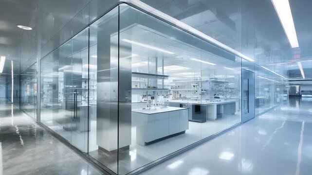 Innovation Hub: A modern laboratory, bathed in cool, sterile light, showcases cutting-edge equipment and sleek design, embodying the spirit of scientific discovery and progress.