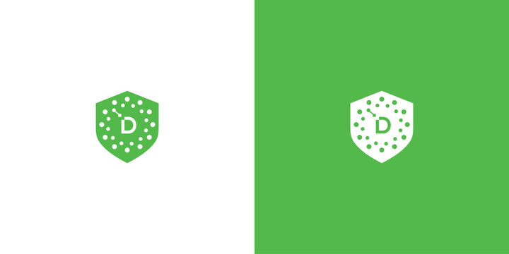 Technology logo vector template with initial shield D