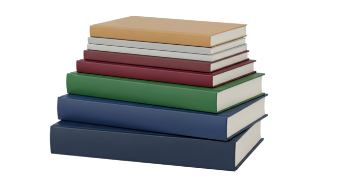 Stack of colorful hardcover books on isolated transparent background - Powered by Adobe