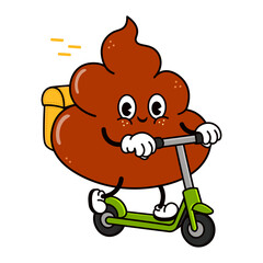 Poop character riding kick scooter delivering package