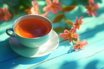 cup of tea with flowers