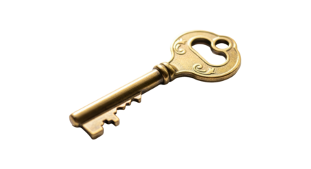 Ornate Vintage Golden Skeleton Key on Isolated transparent background