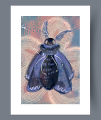 Pastelcolored portrait of nocturnal winged insect with detailed patterns