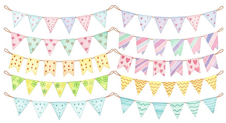 Pastel Bunting Garland Set Festive Watercolor Flags for Party Decor, Celebrations, and Craft Projects