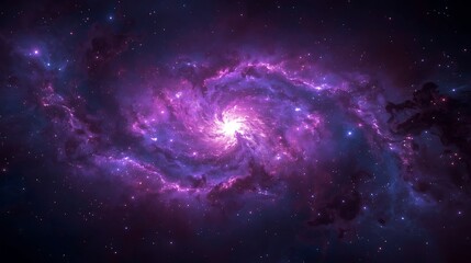 Vibrant spiral galaxy in deep space with bright core and purple nebula