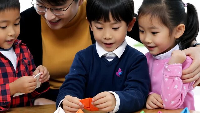 Children Engaged in Craft Activities at a Creative Workshop