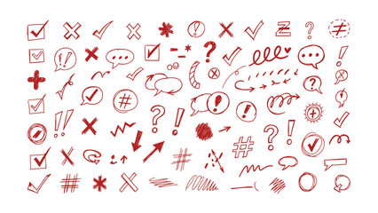 Red Hand-Drawn Symbols and Icons Collection