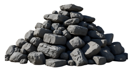 Pile of gray rocks and stones on transparent backdrop