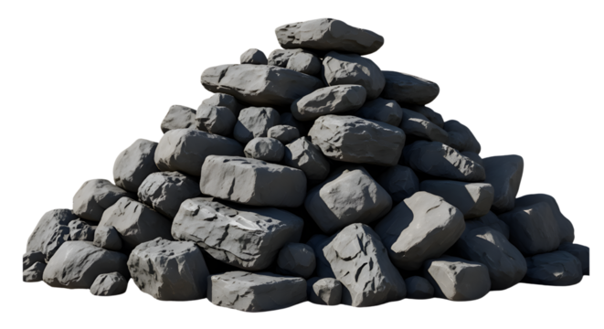 Pile of gray rocks and stones on transparent backdrop