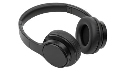Modern Black Wireless Headphones on an Isolated transparent background, Audio Technology Device