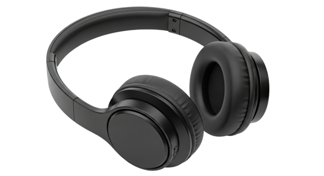 Modern Black Wireless Headphones on an Isolated transparent background, Audio Technology Device