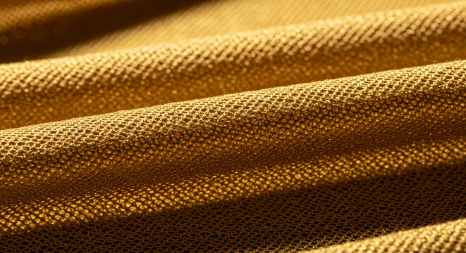 Close-up of golden, textile texture with wavy patterns, representing luxury, elegance, and sophistication, ideal for premium product designs