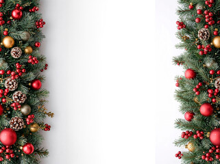 Christmas decorations over white background with copy space