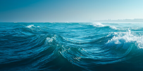 Fototapeta premium 輝く水面と波紋の抽象的な青い背景素材