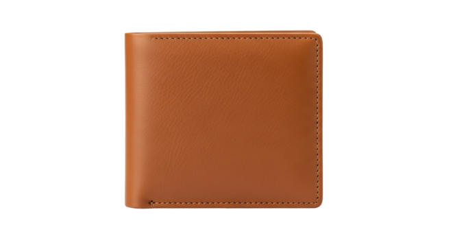 Elegant Brown Leather Wallet Closed on an Isolated transparent background, Men's Fashion Accessory