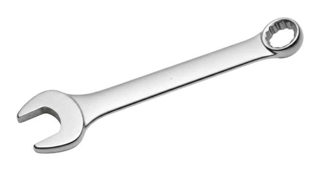 Shiny Chrome Combination Wrench on an Isolated transparent background, Mechanical Tool Concept