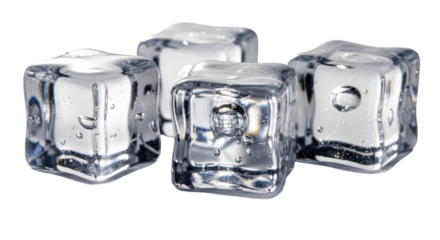 Transparent Melting Ice Cubes with Water Droplets on an Isolated transparent background, Cool Refreshment Concept