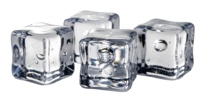 Transparent Melting Ice Cubes with Water Droplets on an Isolated transparent background, Cool Refreshment Concept