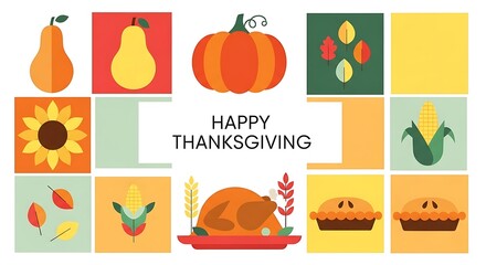 A Colorful Thanksgiving Feast Festive Icons of Autumn and Harvest